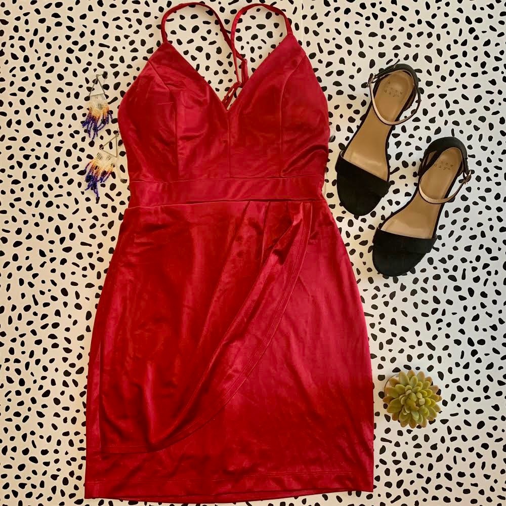 Teeze Me Jrs Satin Strappy Back Dress Scarlett | 7